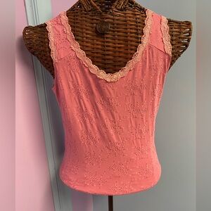 Vintage FDJ French Dressing Jeans Dusty Rose Pink Eyelet Lace Tank Top sz Small